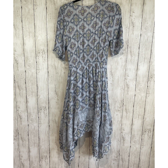 Moon River Dress Medium Blue Floral Print Lace Trim High Low Anthropologie - Picture 9 of 11